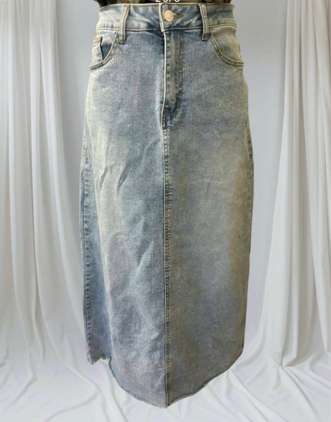 Vintage Wash Raw Hem Denim Maxi Skirt