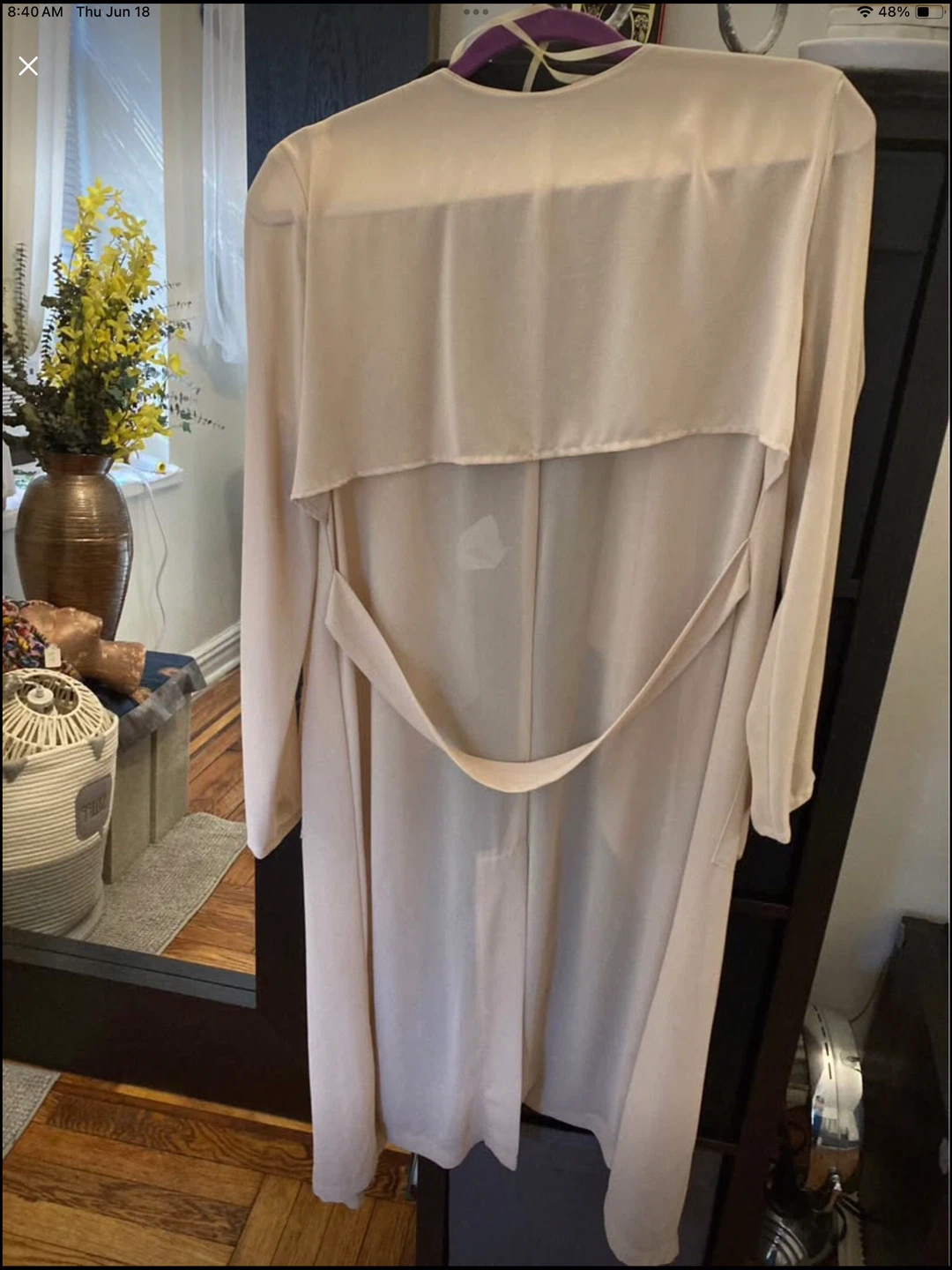 Women's Beige Long Sleeve Duster with Tie Neck and Pockets - photo 3
