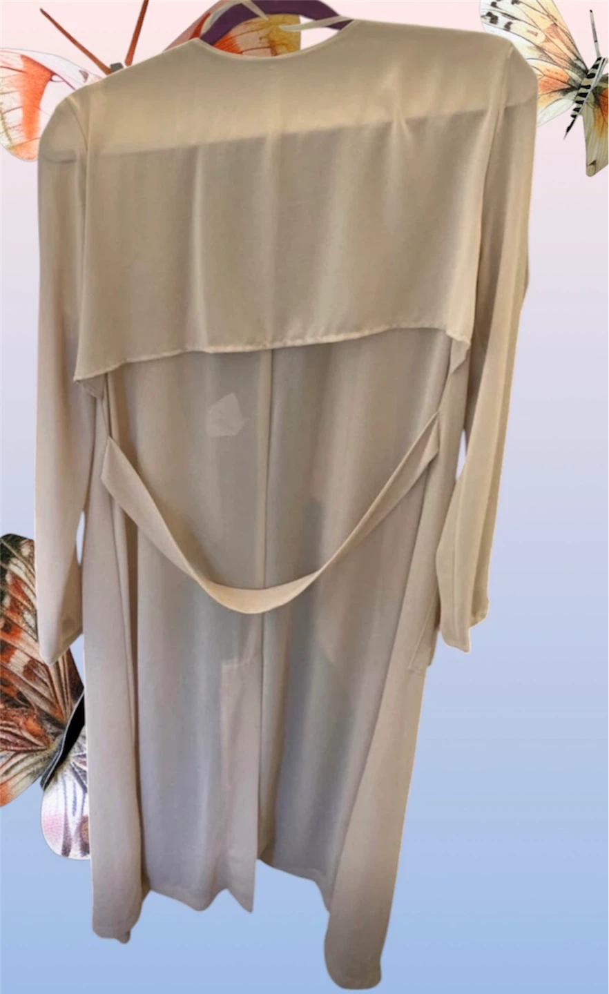 Women's Beige Long Sleeve Duster with Tie Neck and Pockets - photo 5