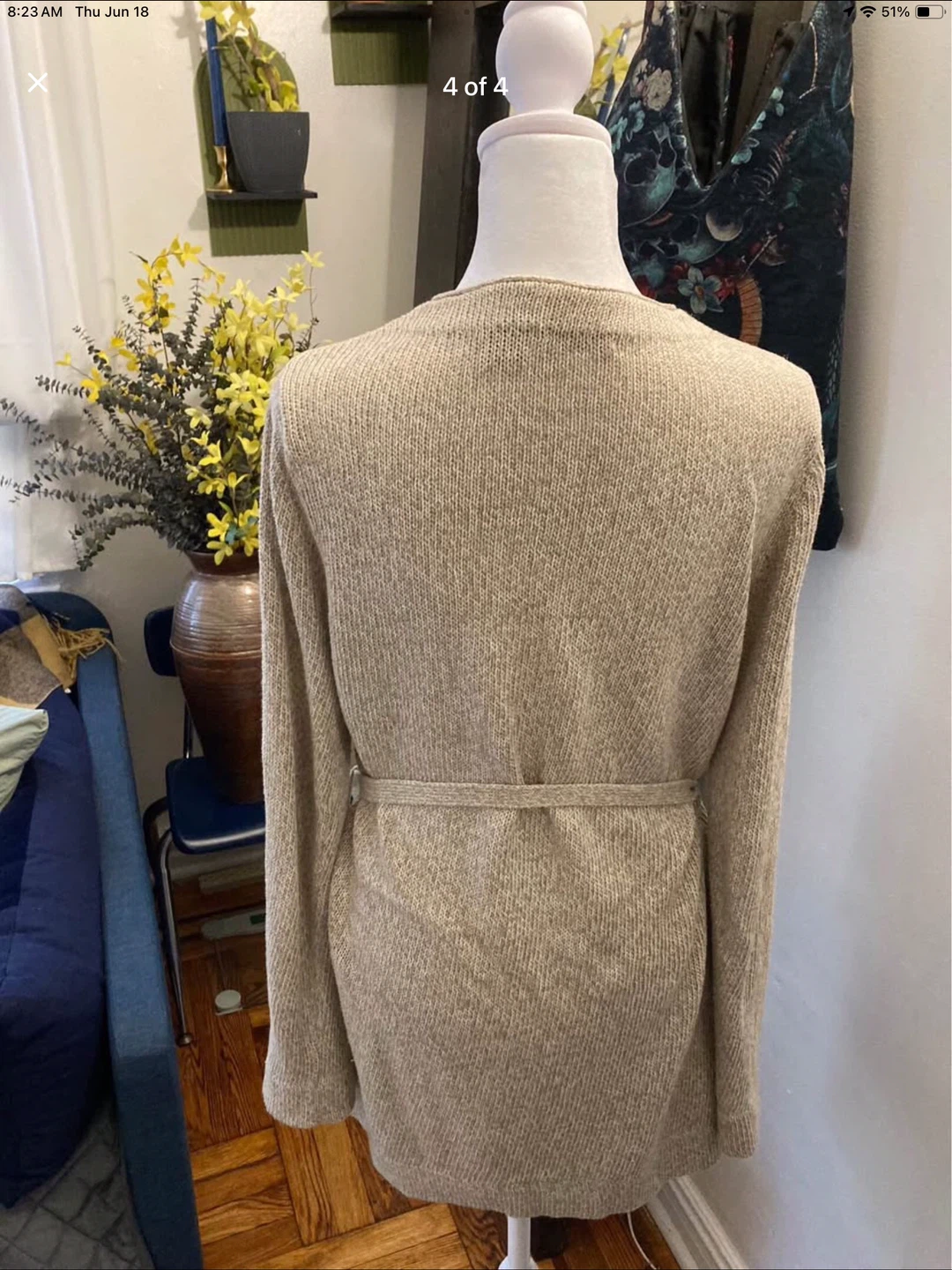 Women's Beige Knit Wrap Cardigan Sweater with Belt - photo 2