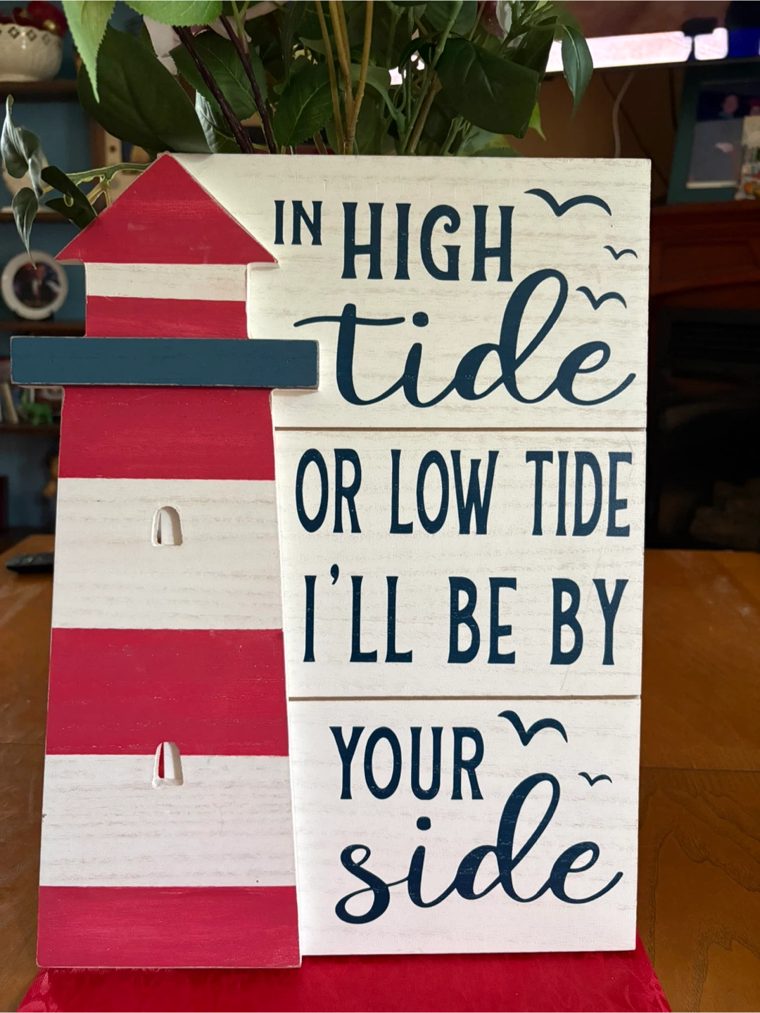 Wooden Lighthouse "In High Tide Or Low Tide" Wall Art
