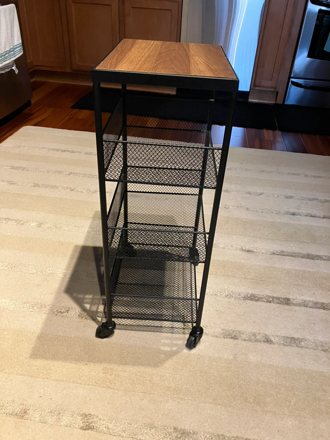 Rolling Storage Cart with Wood Top