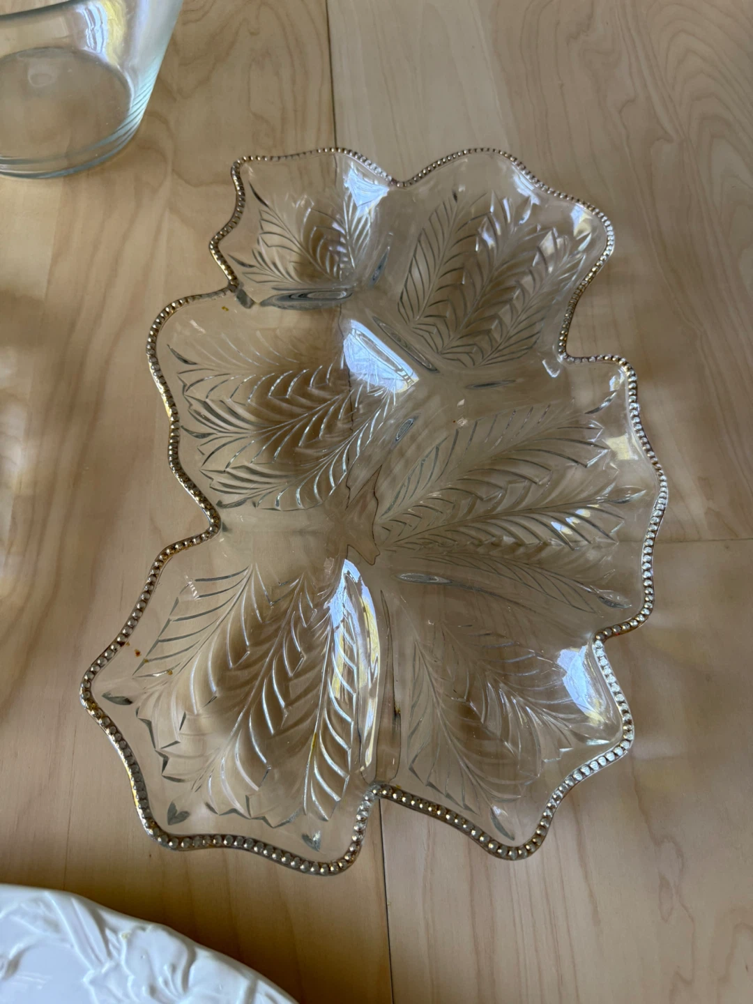 Clear Glass Divided Serving Dish with Gold Rim