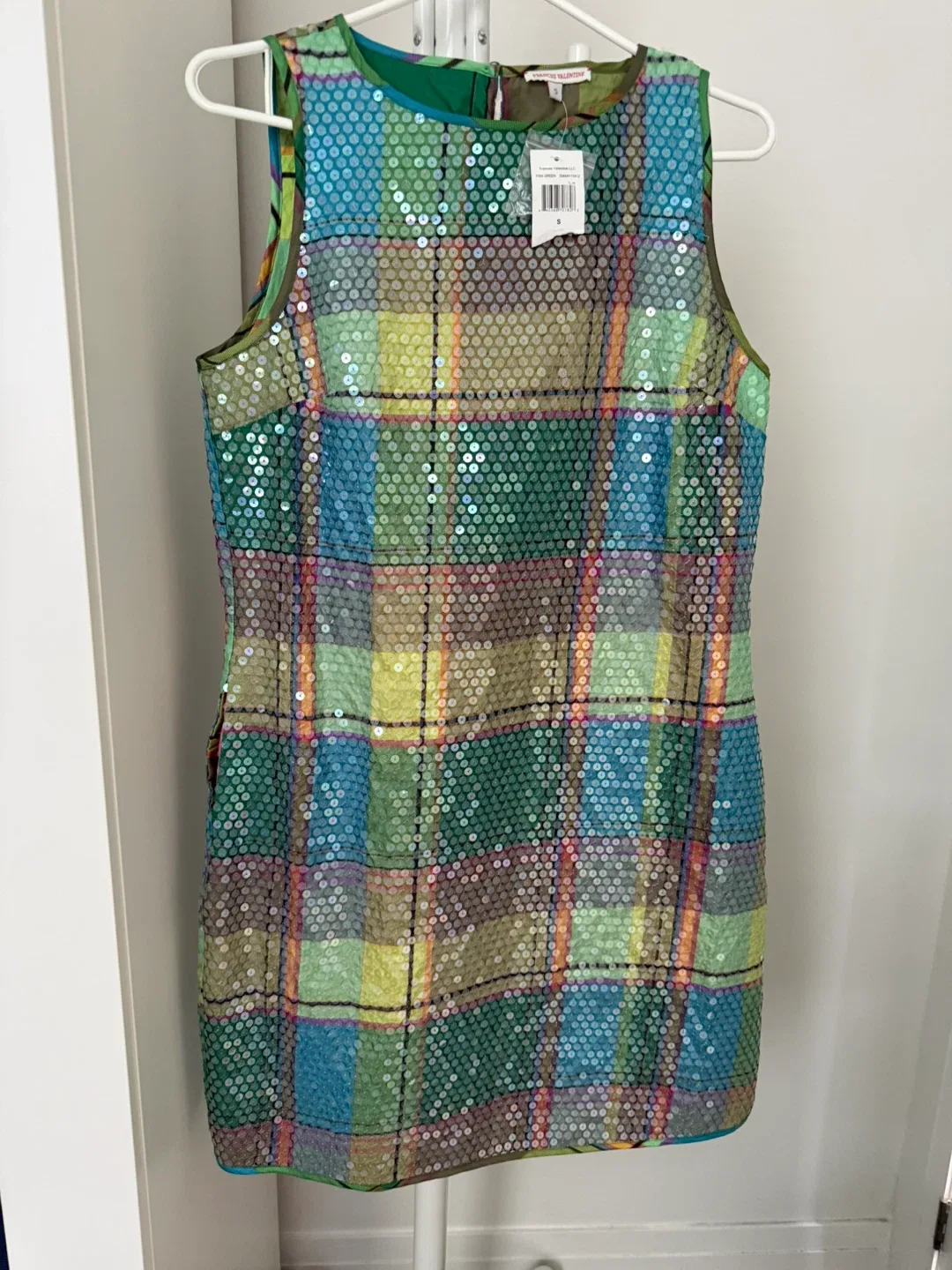 Frances Valentine Sleeveless Sequin Plaid Dress