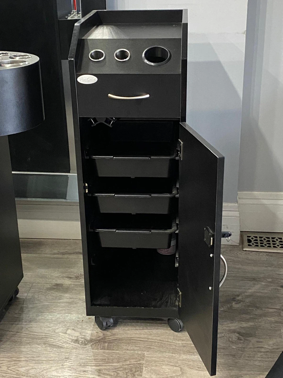 Black Salon Trolley Cart with Drawers