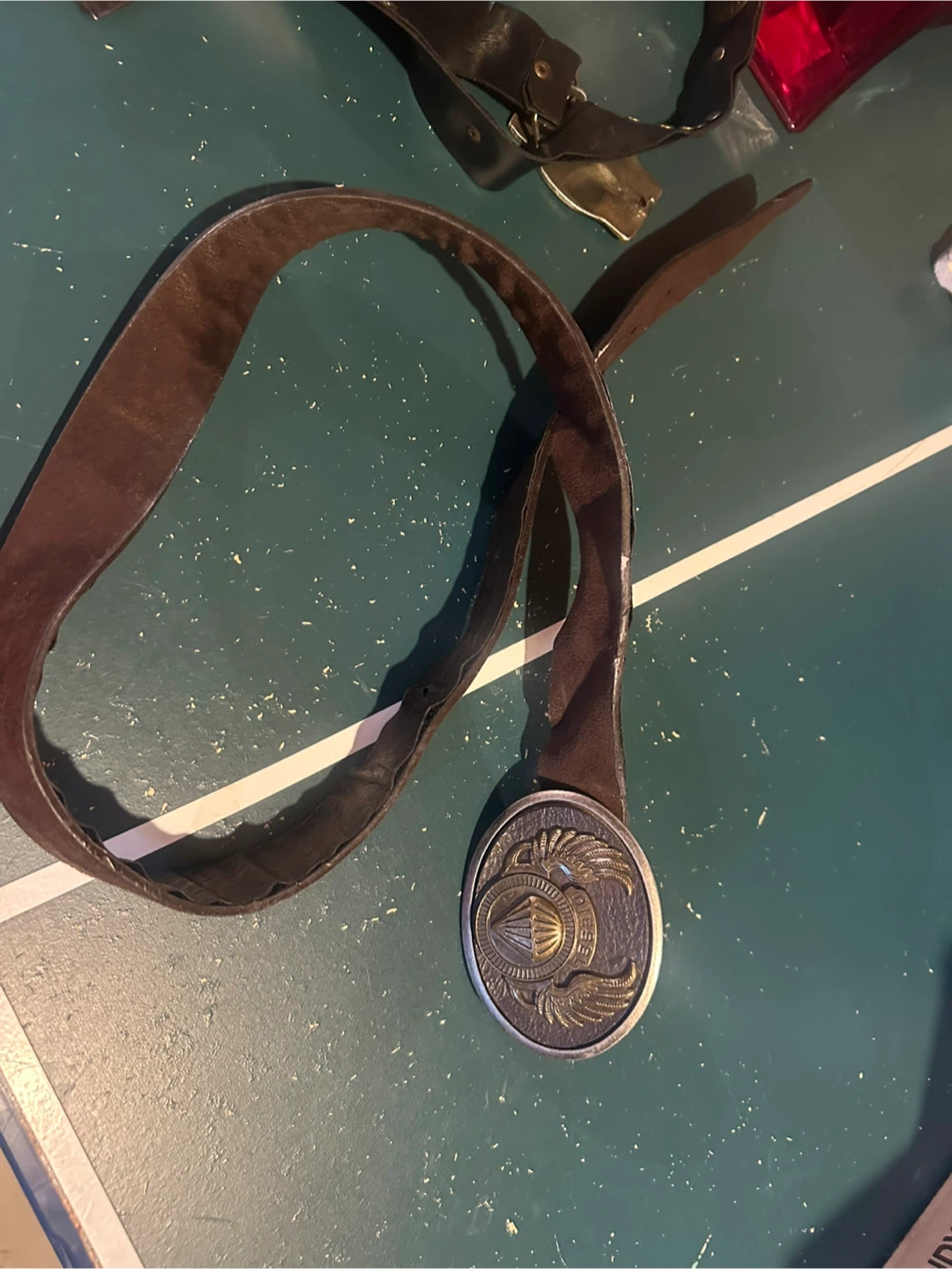 Brown Leather Belt with Decorative Buckle