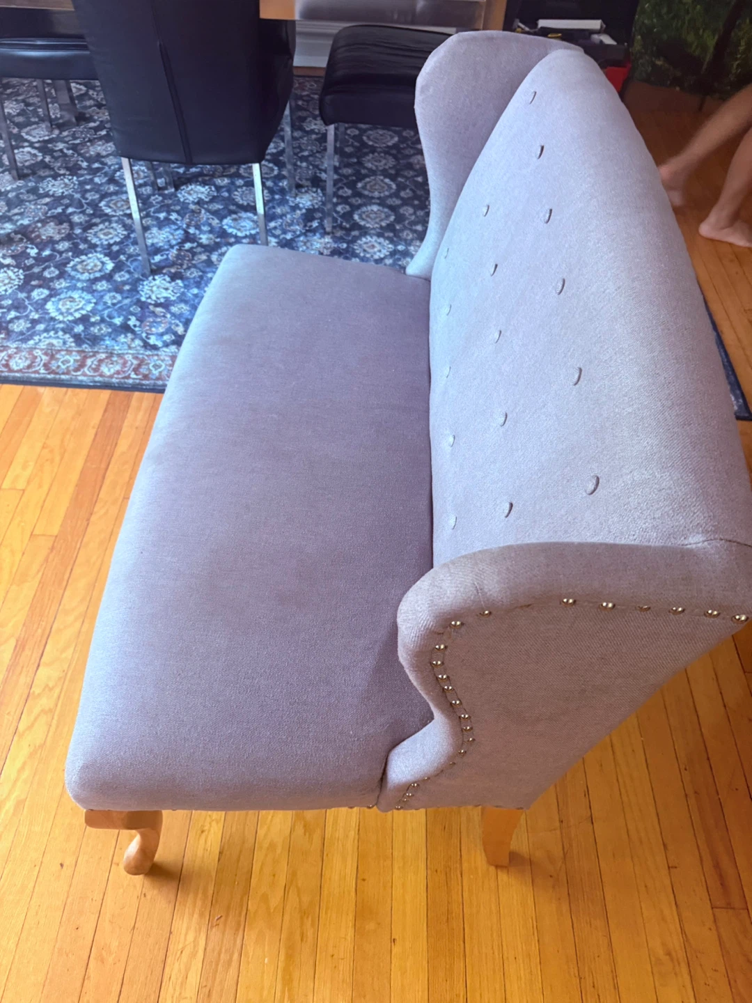 Light Gray Tufted Loveseat Bench with Nailhead Trim