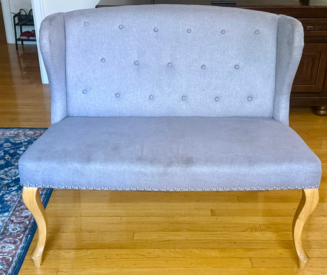Light Gray Tufted Loveseat Bench with Nailhead Trim - photo 2