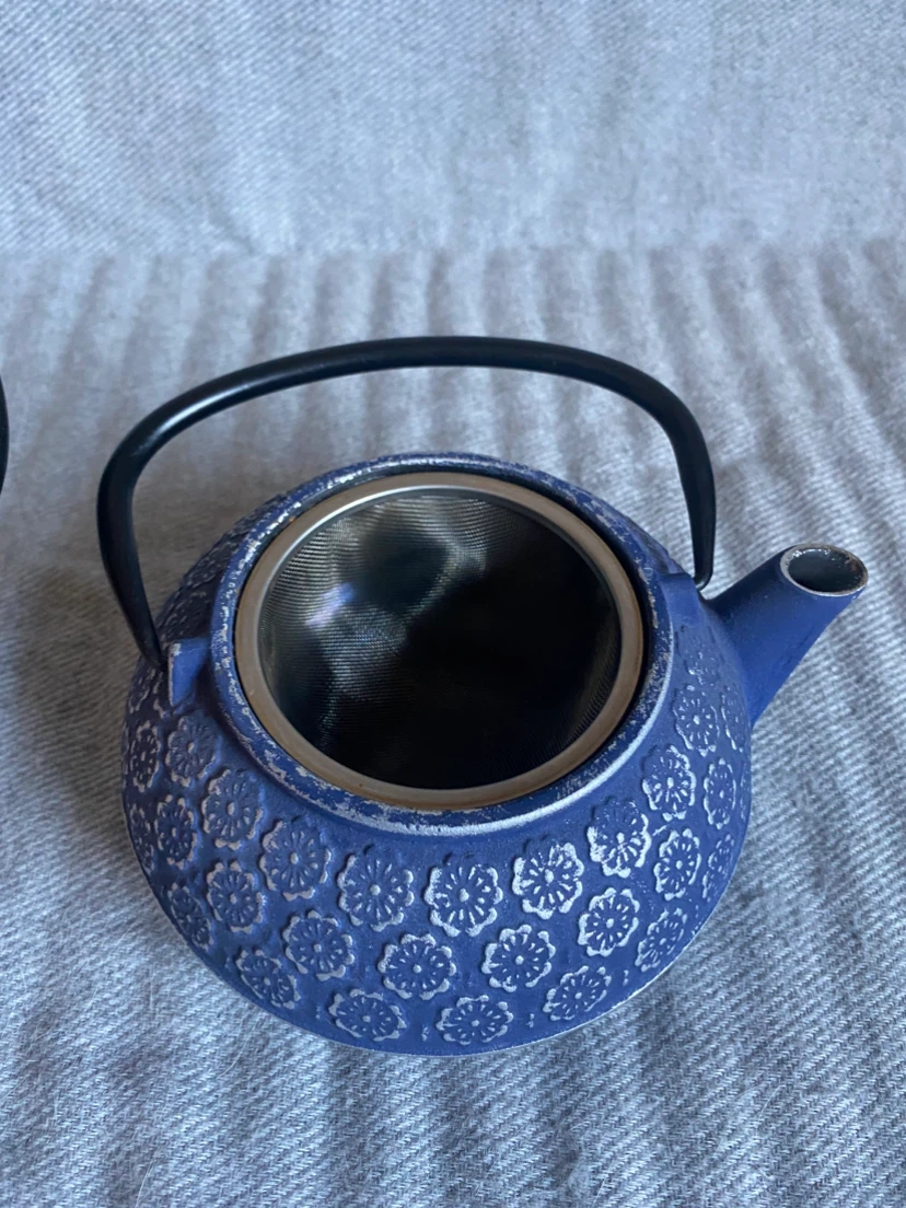 Blue Cast Iron Teapot with Floral Design - photo 2
