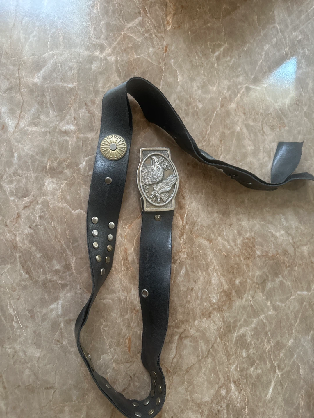 Black Leather Belt with Eagle Buckle