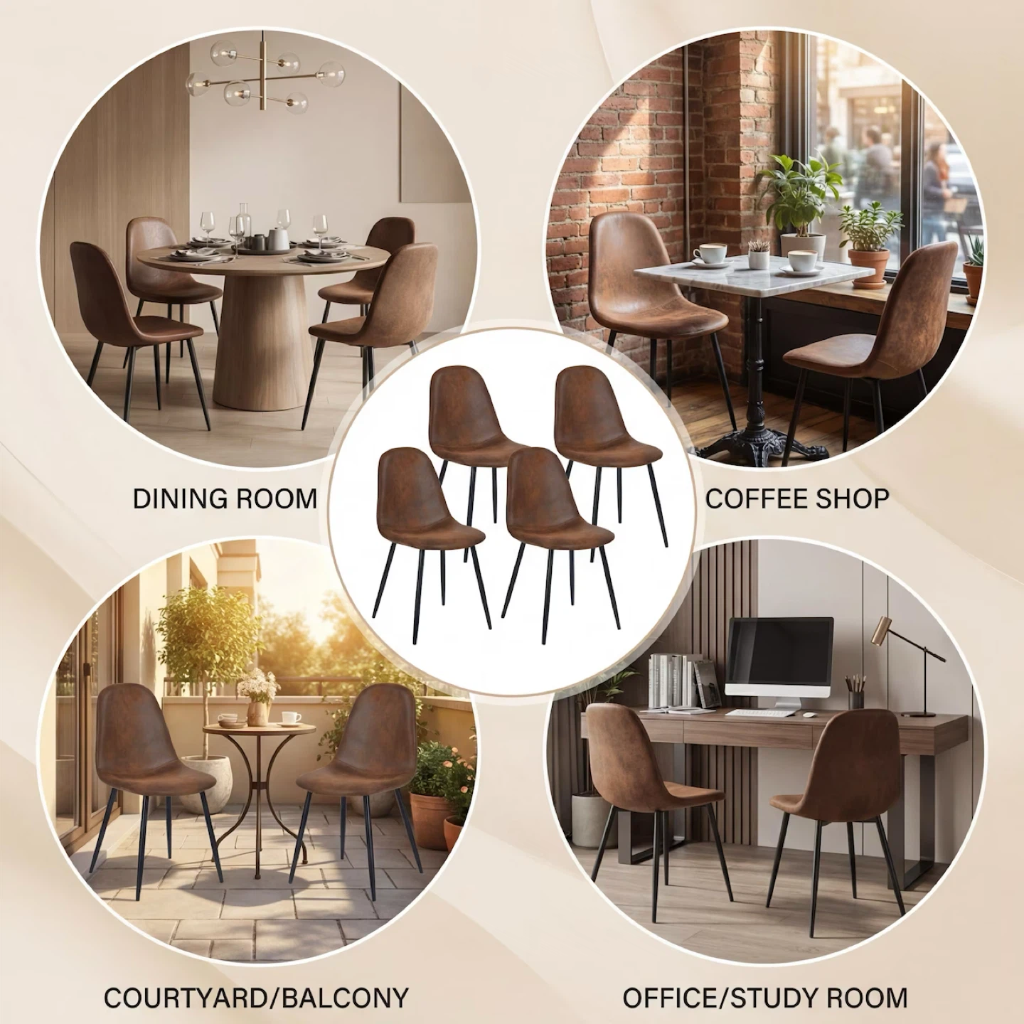 Set of 4 Dining Chair Brown Fabric - photo 2