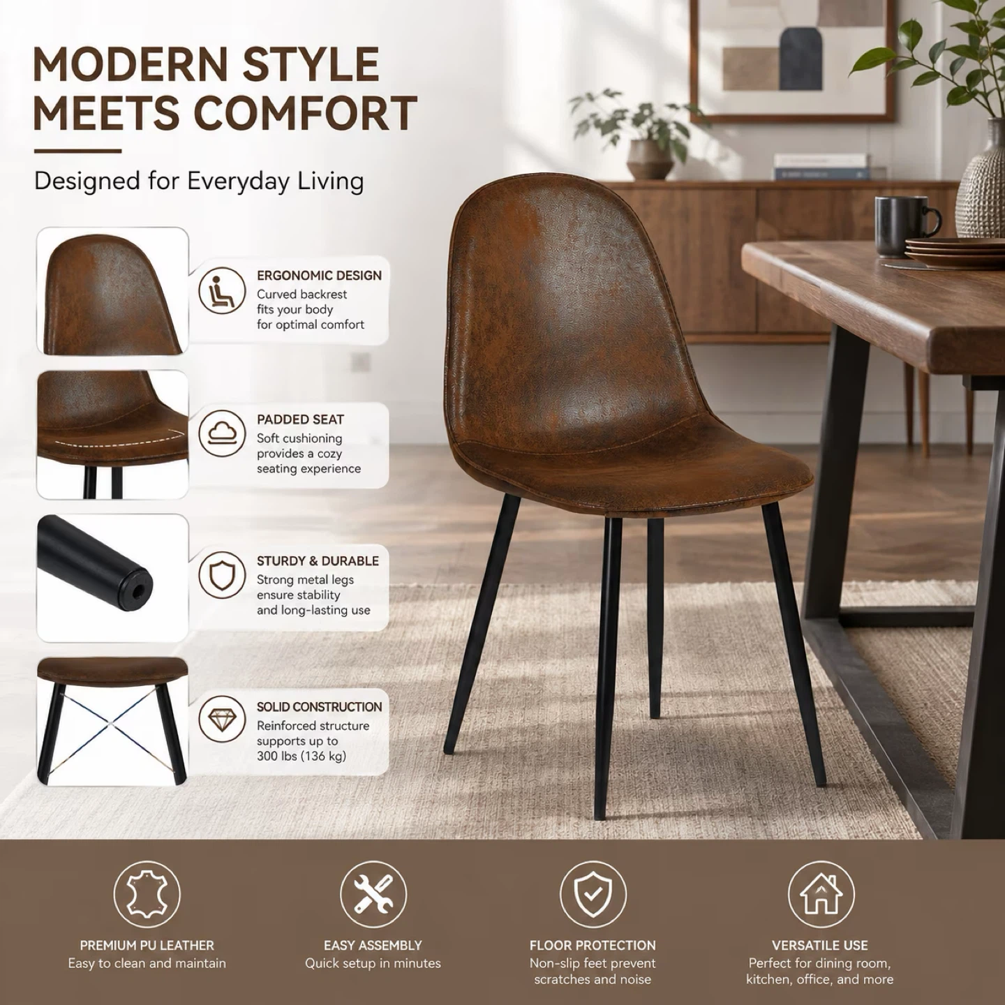 Set of 4 Dining Chair Brown Fabric - photo 3