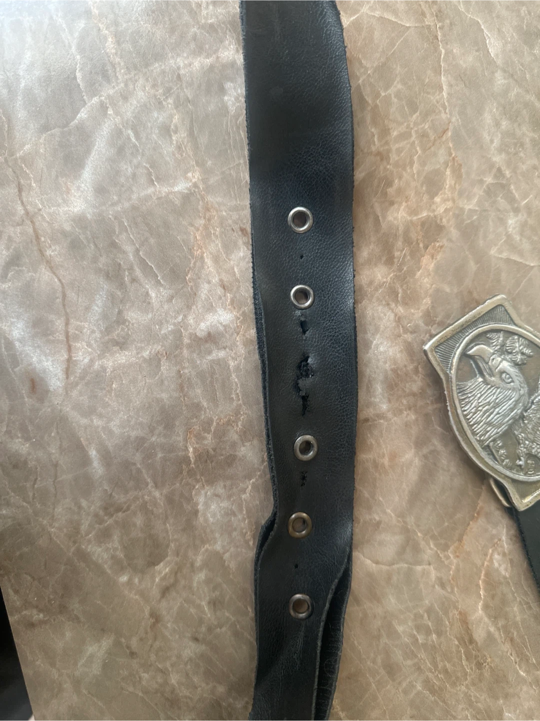 Black Leather Belt with Eagle Buckle - photo 2