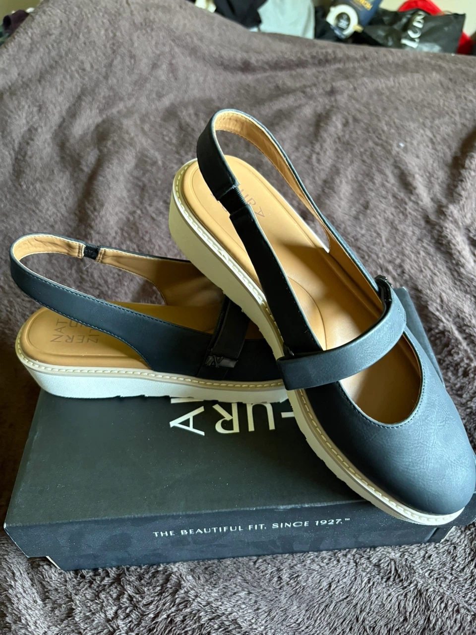 Naturaizer Black Slingback Platform Shoes