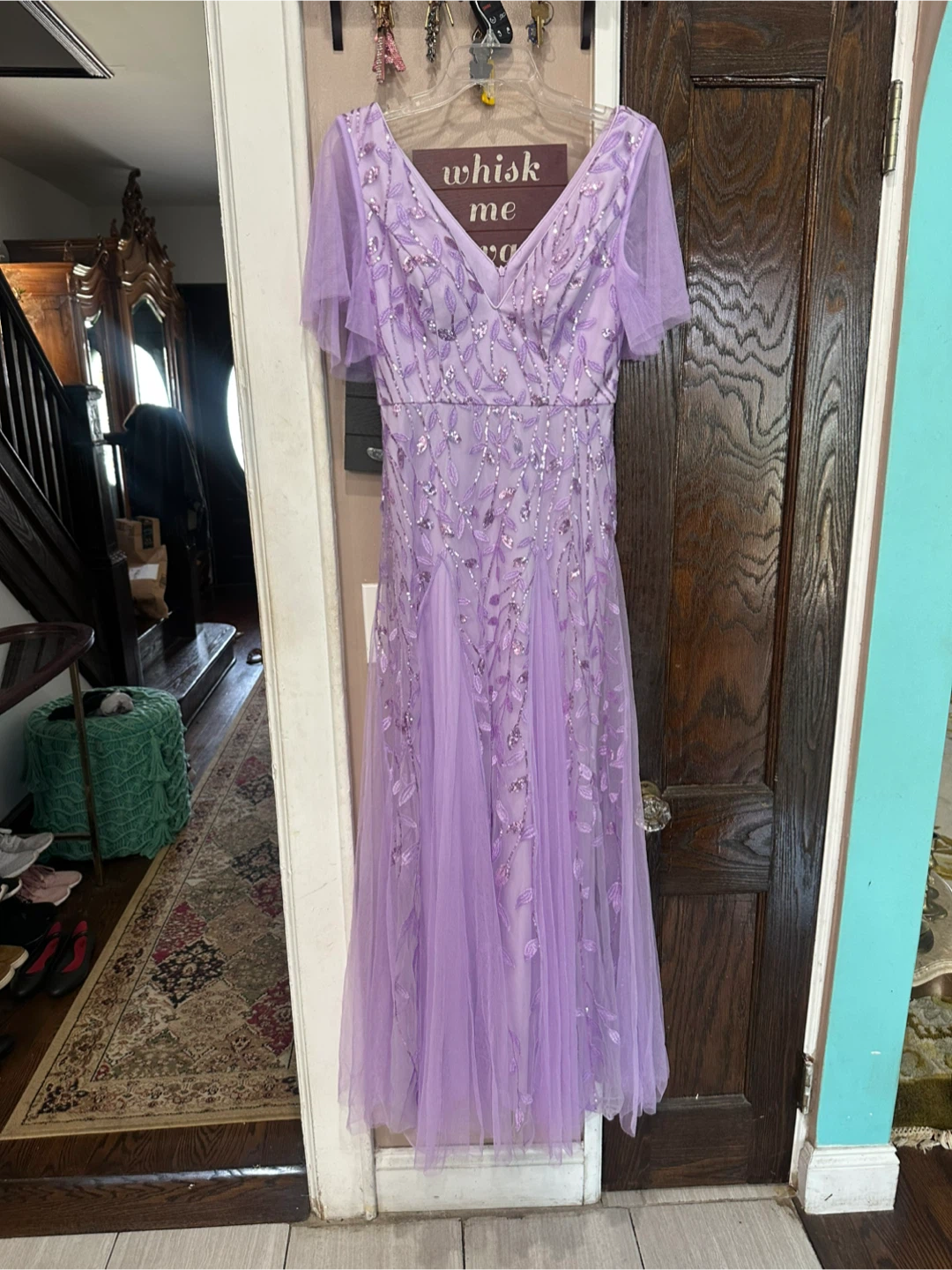 Ever-Pretty Lavender Sequin Floral Dress