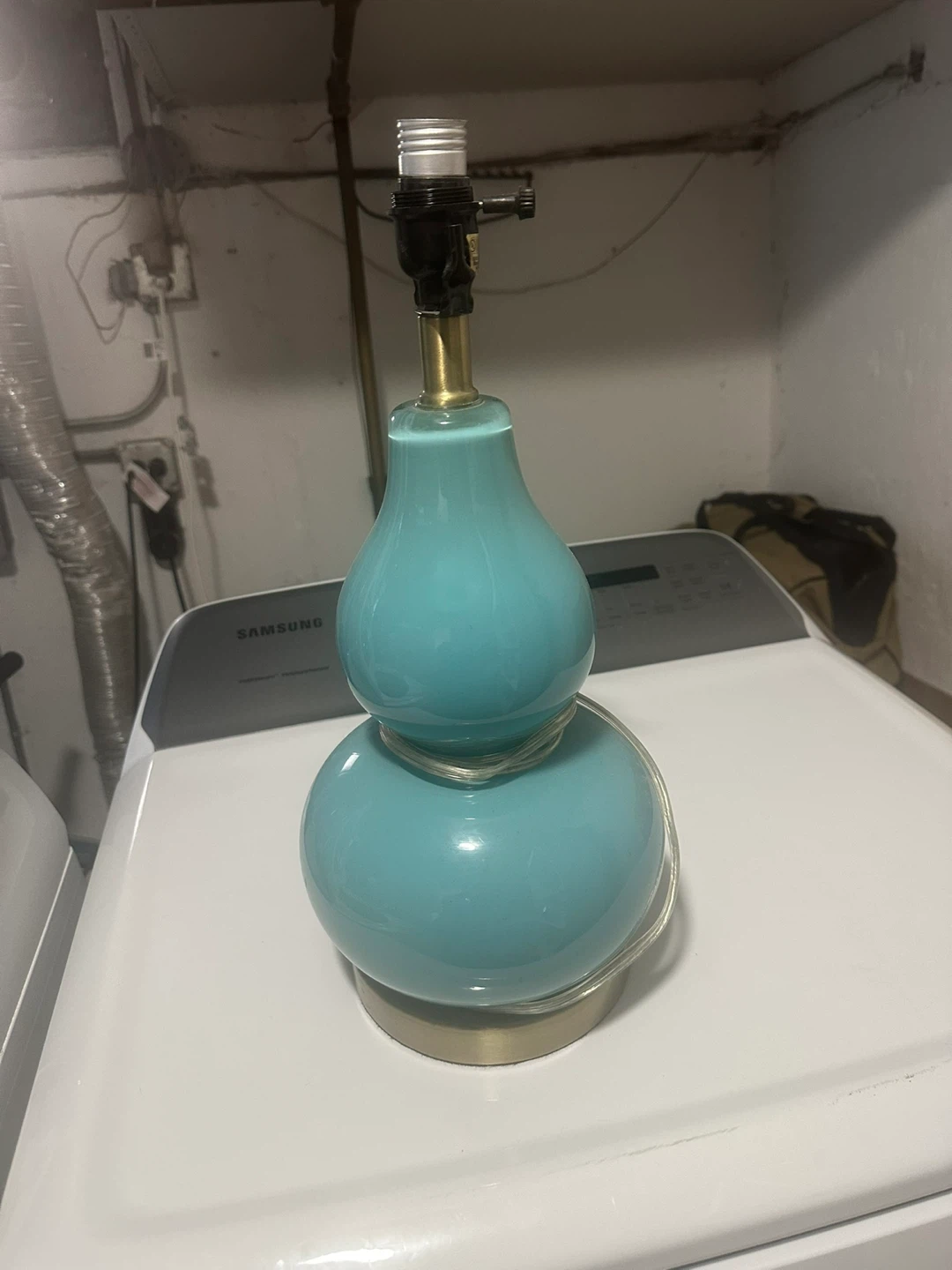 Turquoise Double-Gourd Table Lamp with Tan Shade