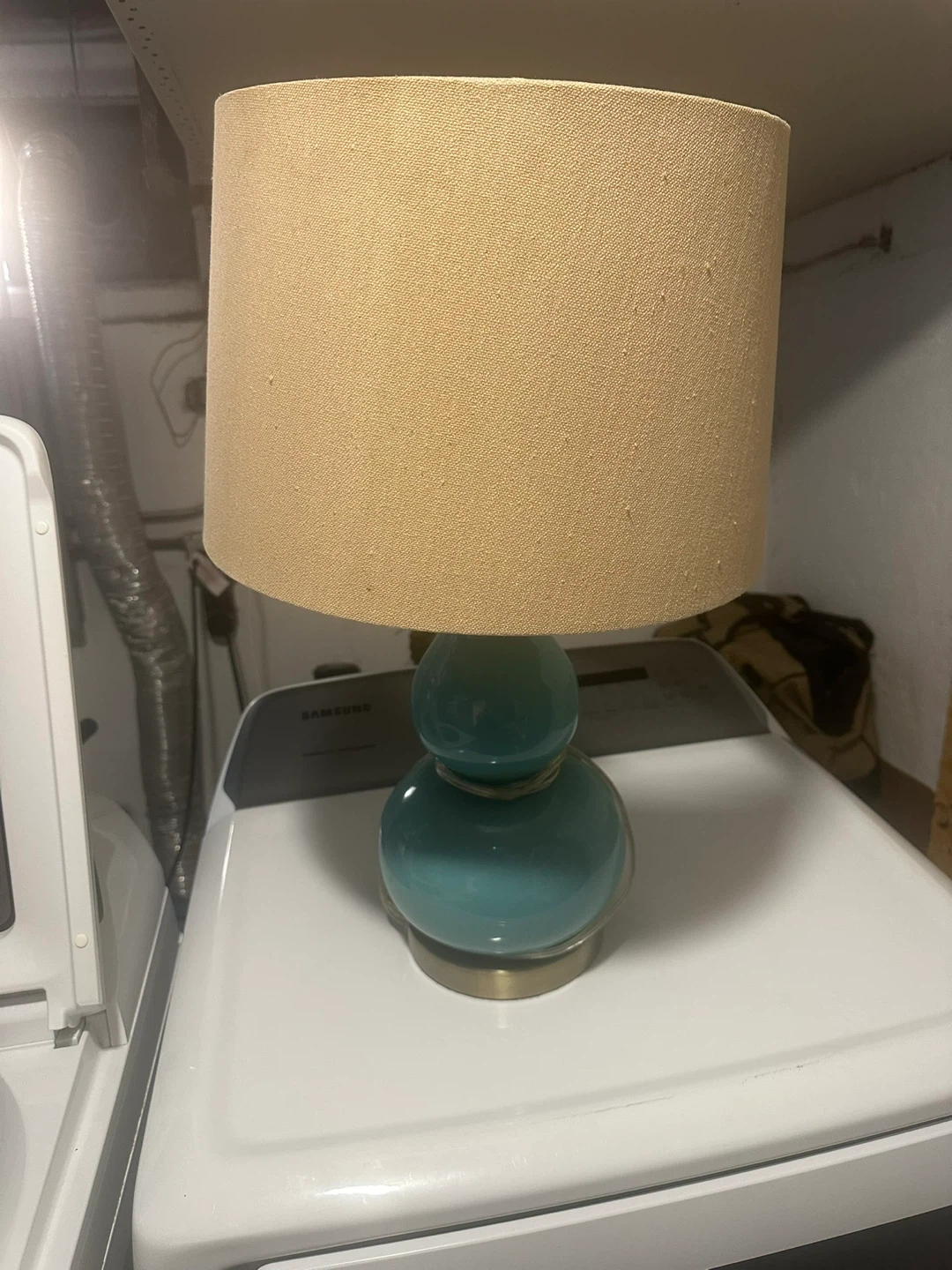 Turquoise Double-Gourd Table Lamp with Tan Shade - photo 2