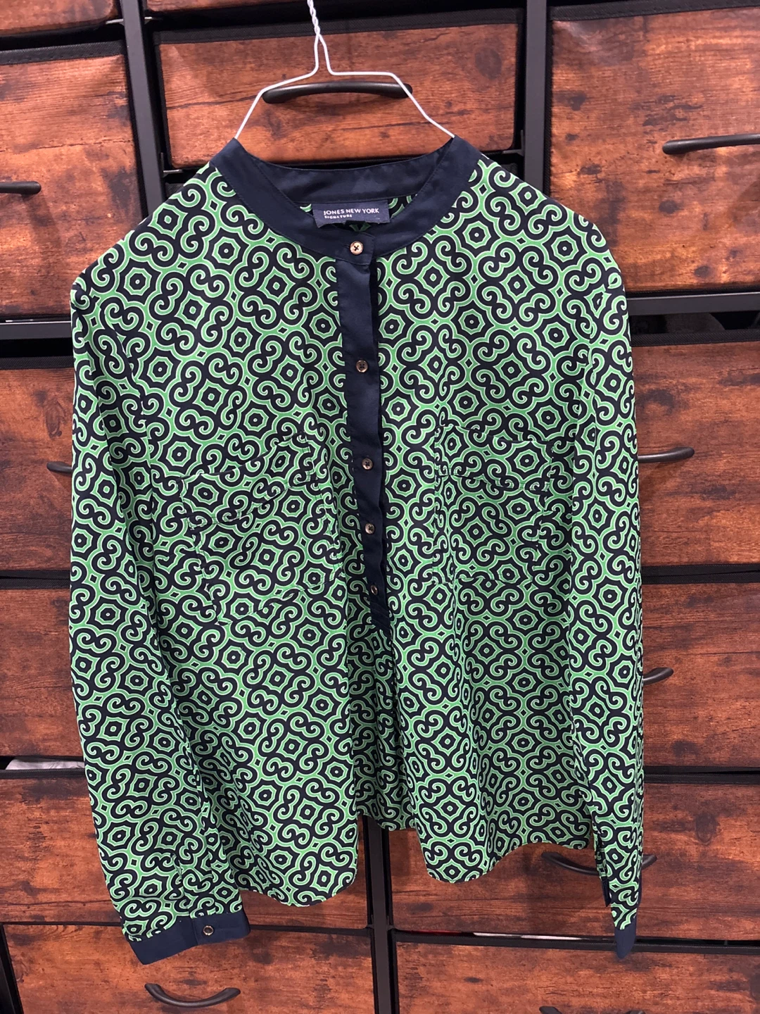 Jones New York Signature Green & Navy Pattern Blouse XL - photo 2