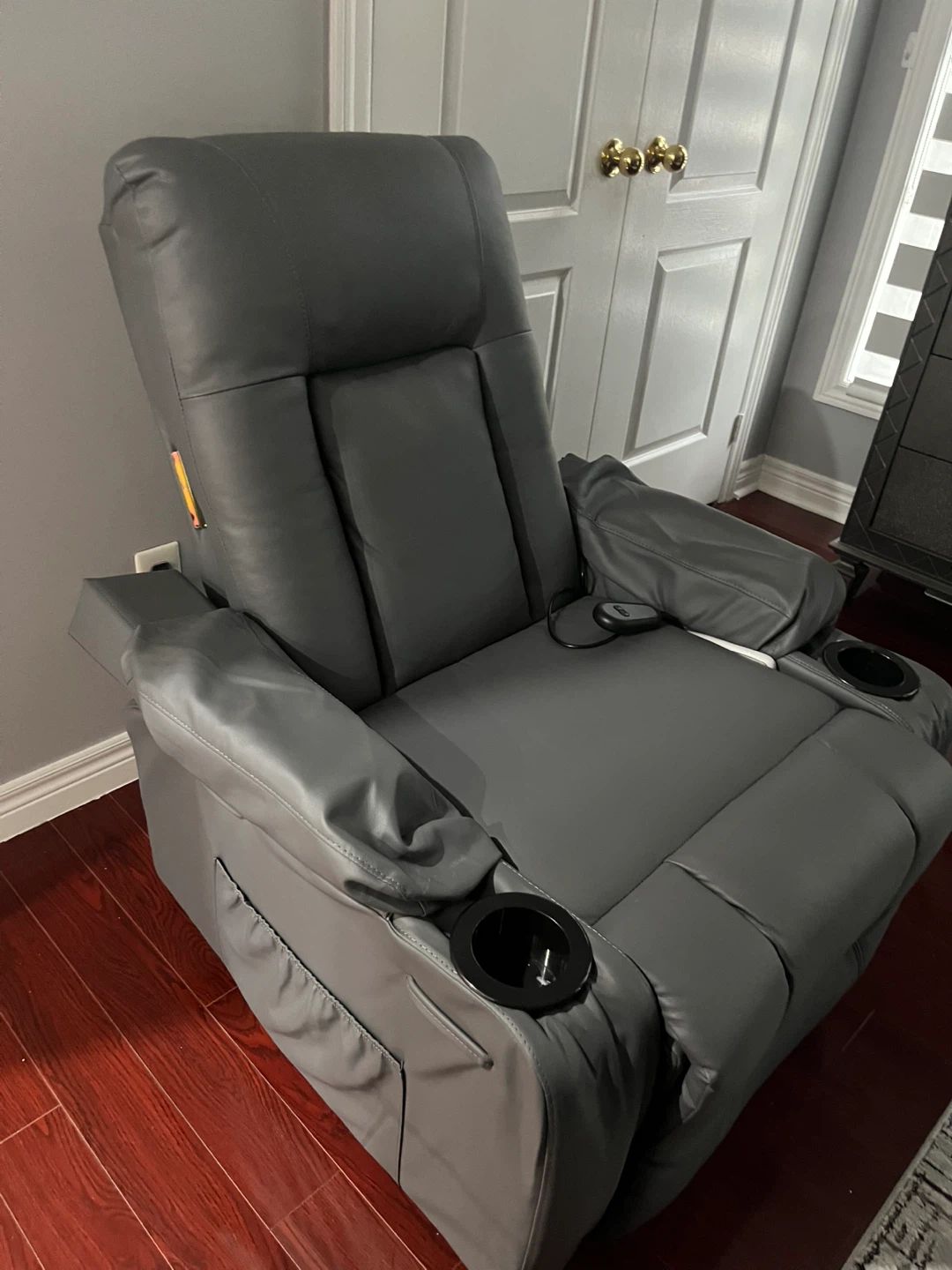 Grey Power Recliner with Cup Holders