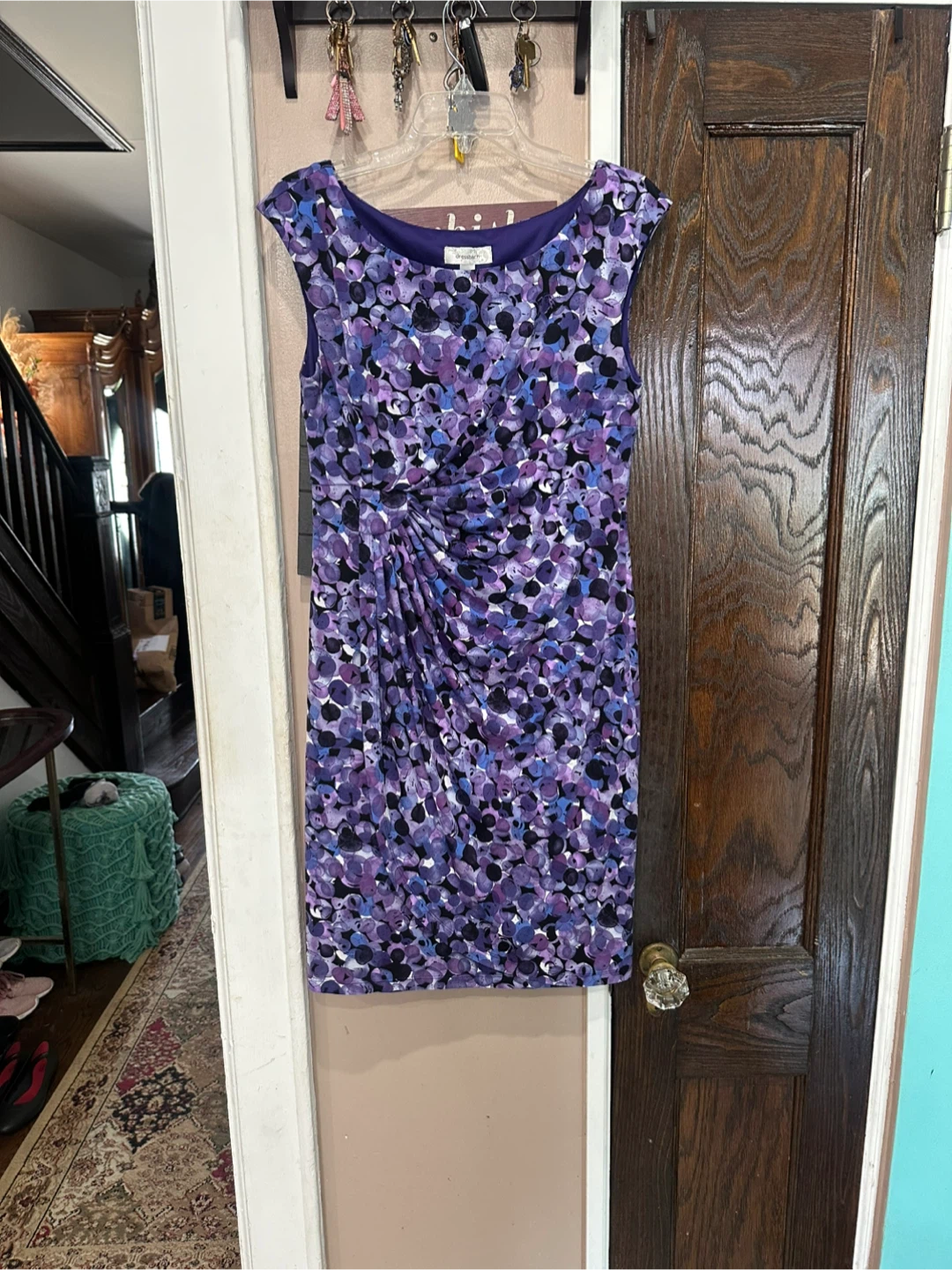 Dressbarn Petite Blue & Purple Floral Print Dress Size 12