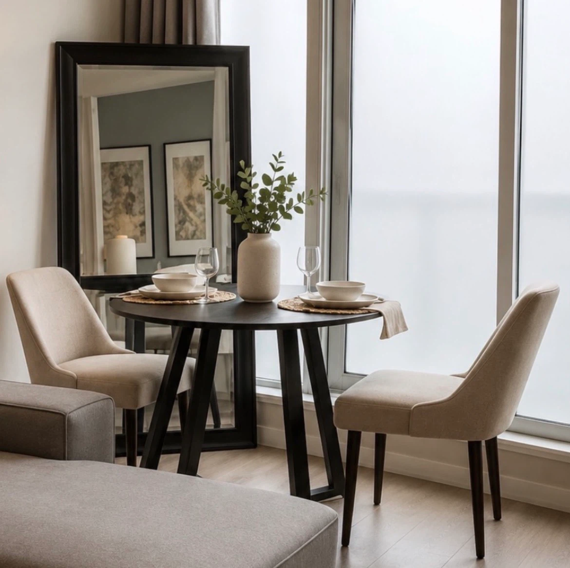 Modern Round Dining Table + 2 Chairs — Brand New