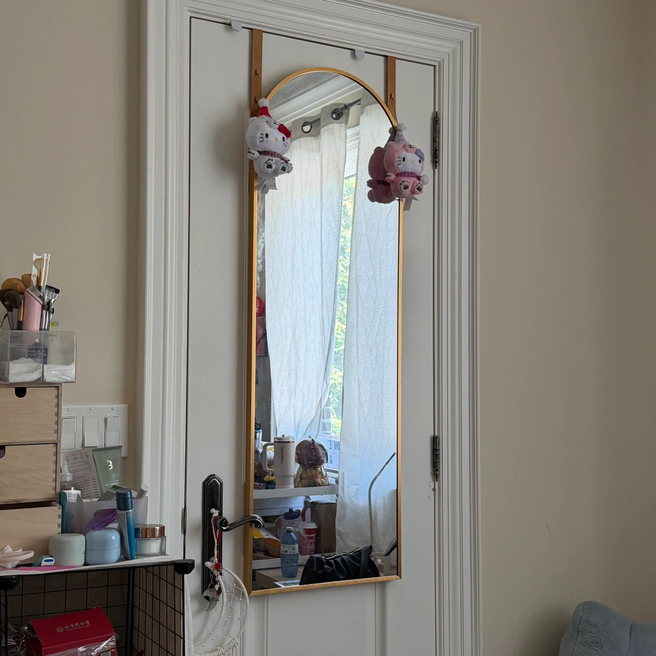 Over-the-door full length mirror with gold frame