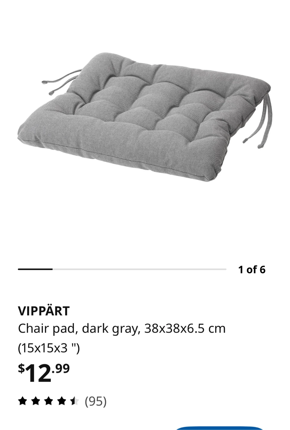 IKEA VIPPART Chair Pad - Dark Gray