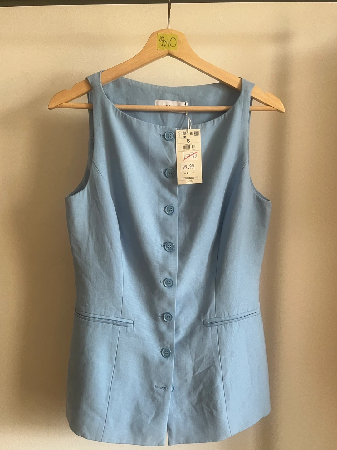 BNWT baby blue vest gilet long line S
