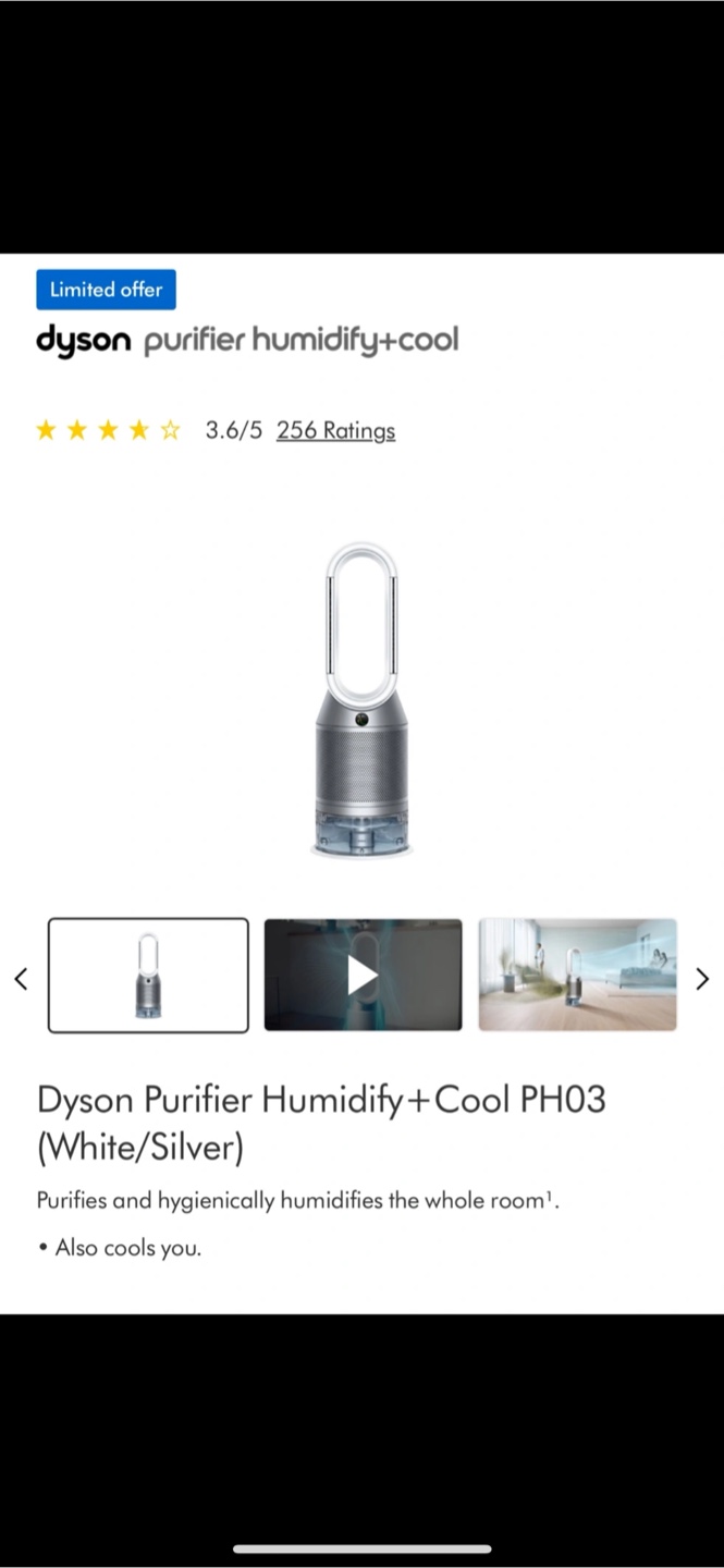 RSP 1280$ Dyson Purifier Humidify+Cool PH03 (White/Silver)