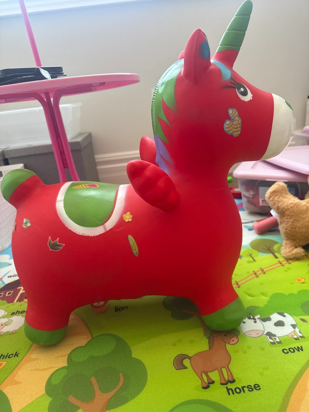 Red Inflatable Bouncing Unicorn Toy