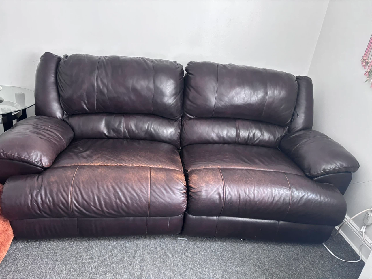 Brown Leather Loveseat Sofa