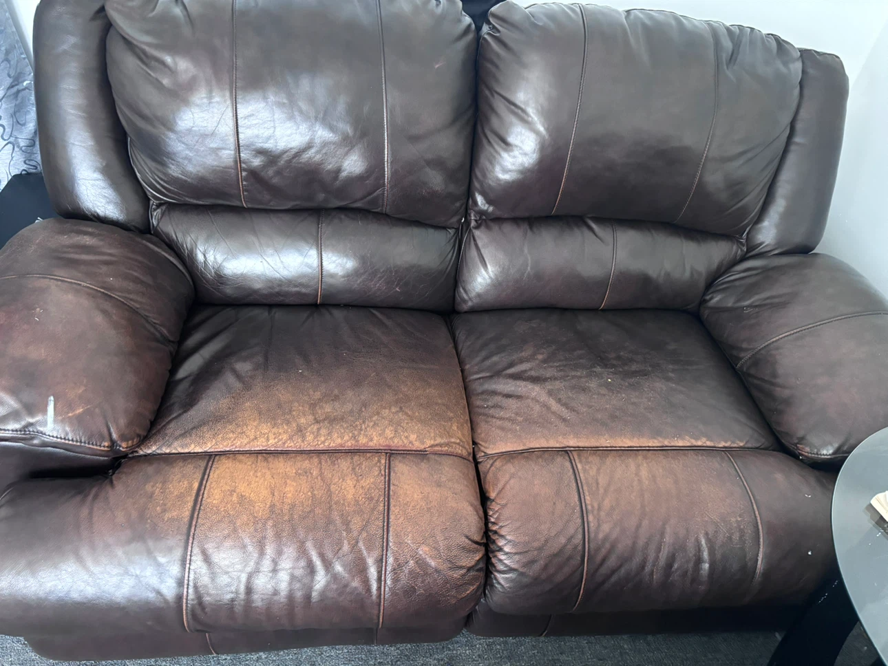 Brown Leather Loveseat Sofa - photo 3