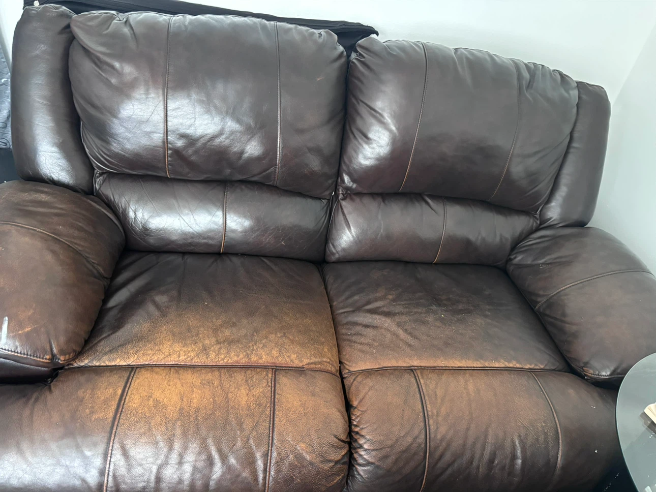 Brown Leather Loveseat Sofa - photo 4