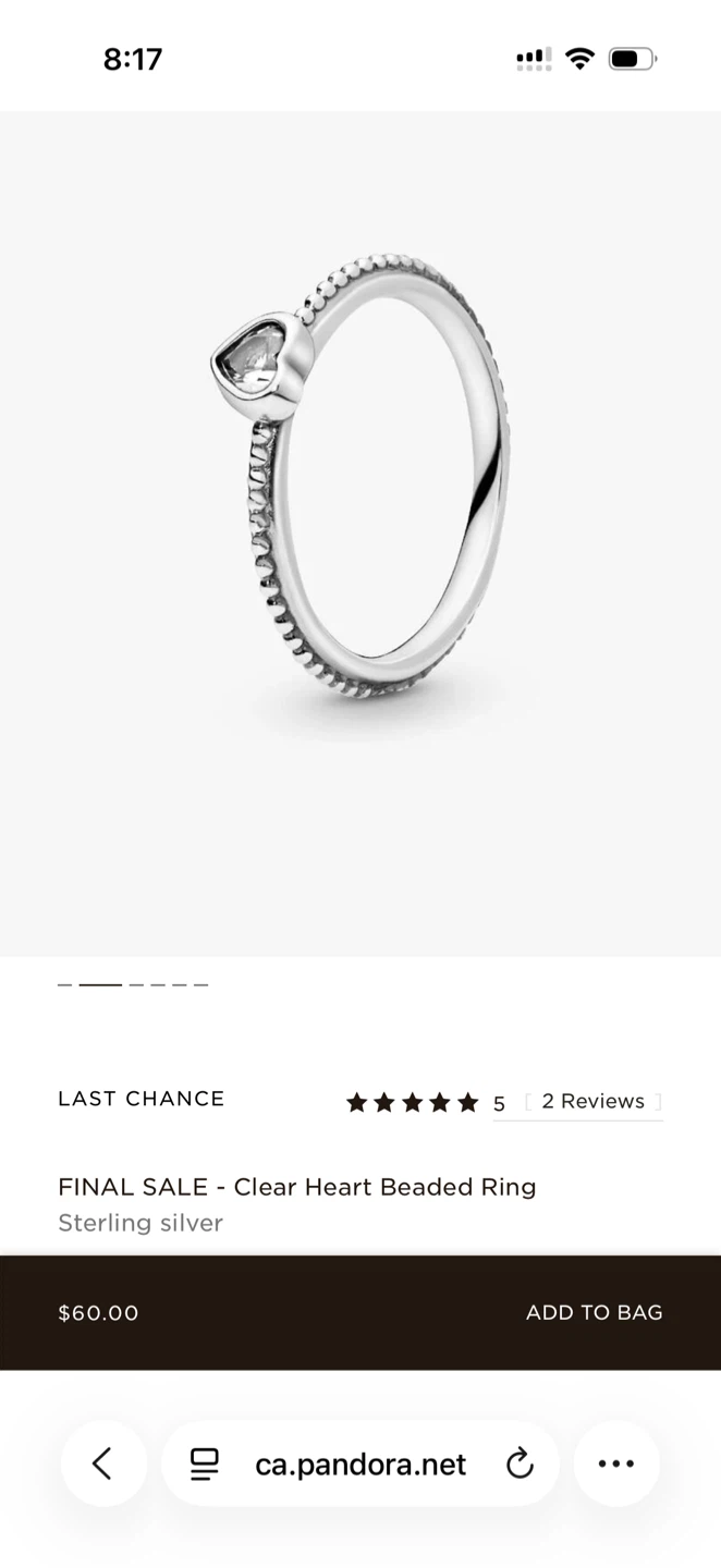 Pandora Clear Heart Beaded Ring Sterling Silver