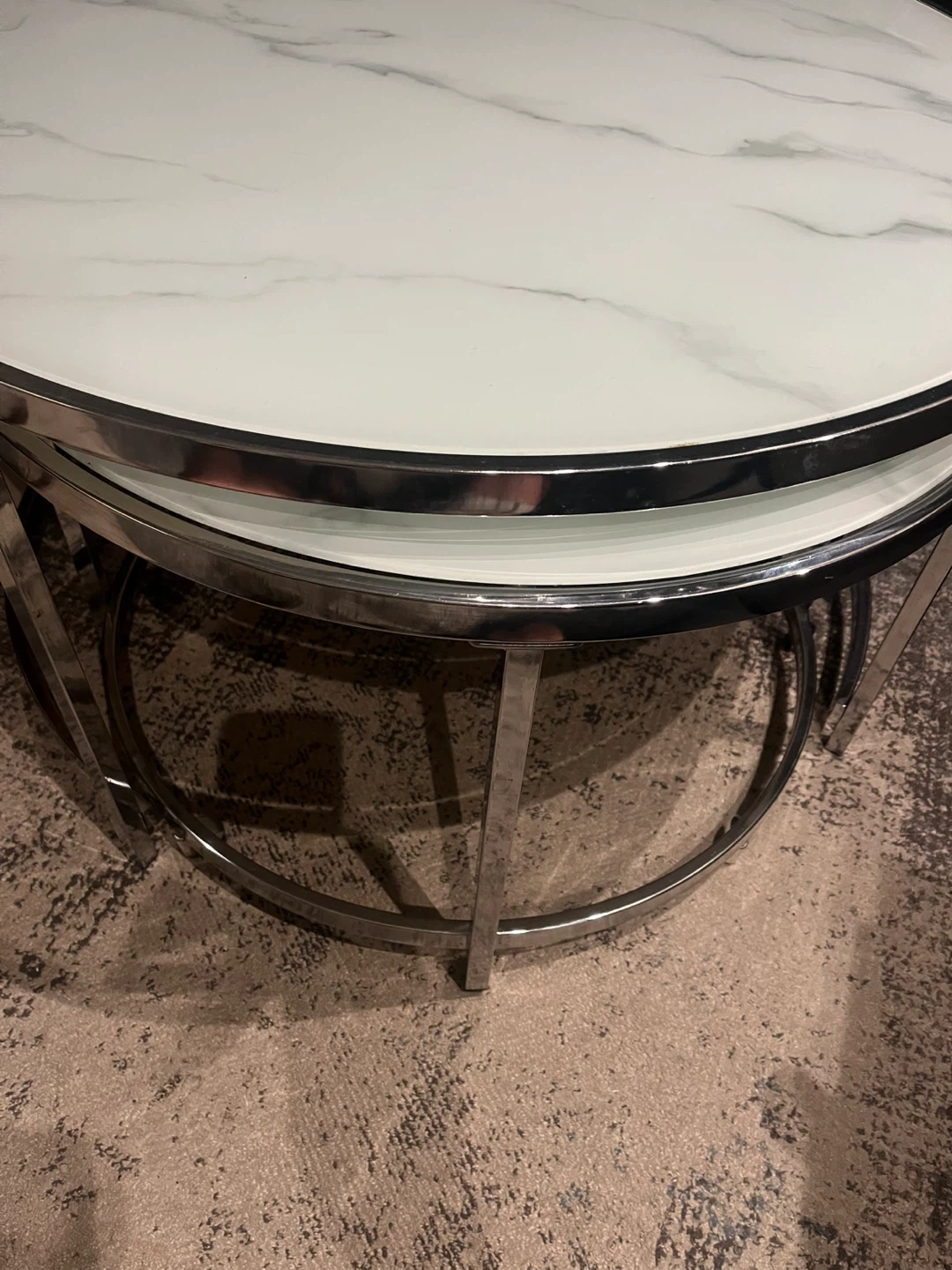 Modern 2-Piece Nesting Coffee Set - Marble Glass & Chrome Frame