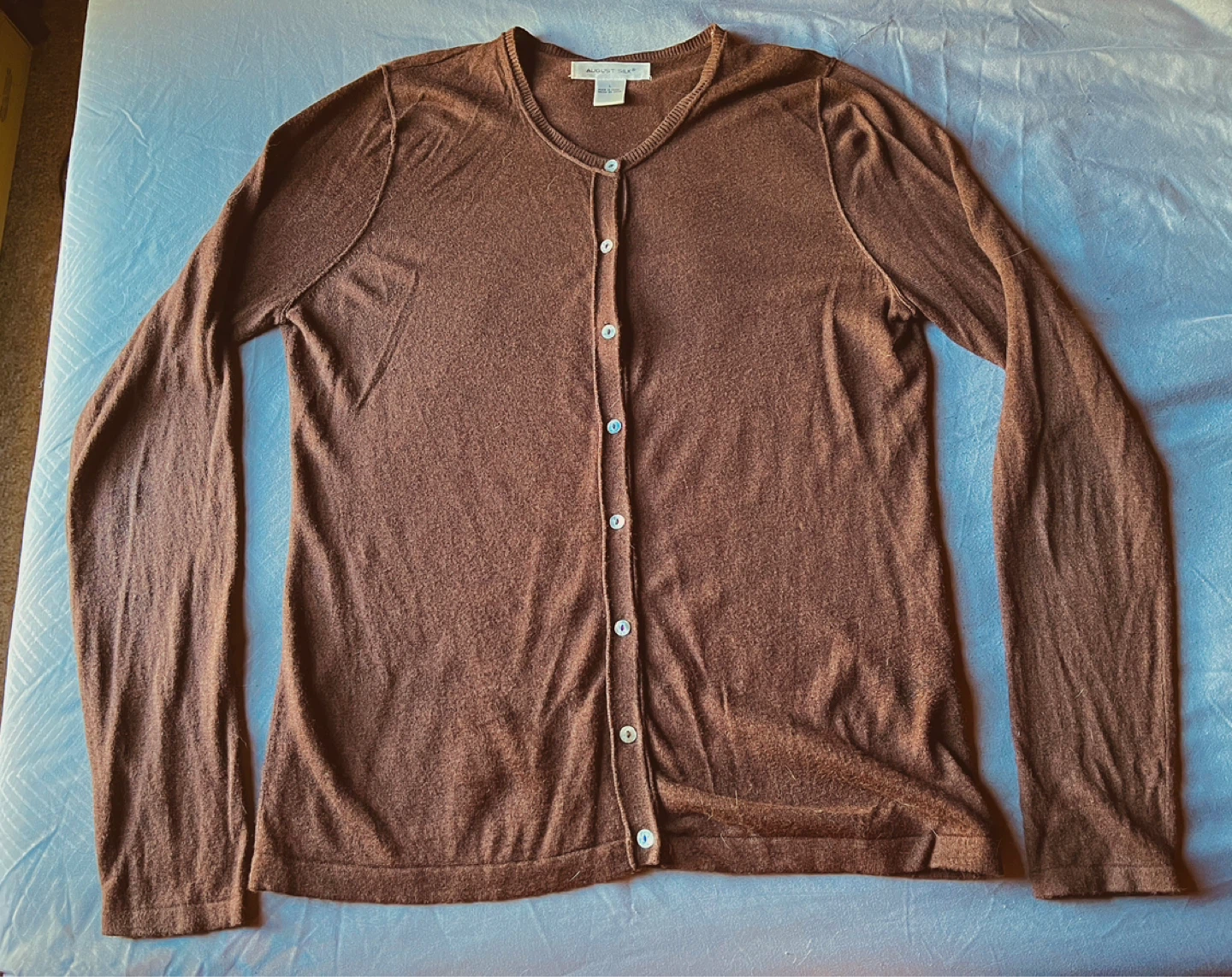 Woman’s August Silk button up sweater cardigan, size L