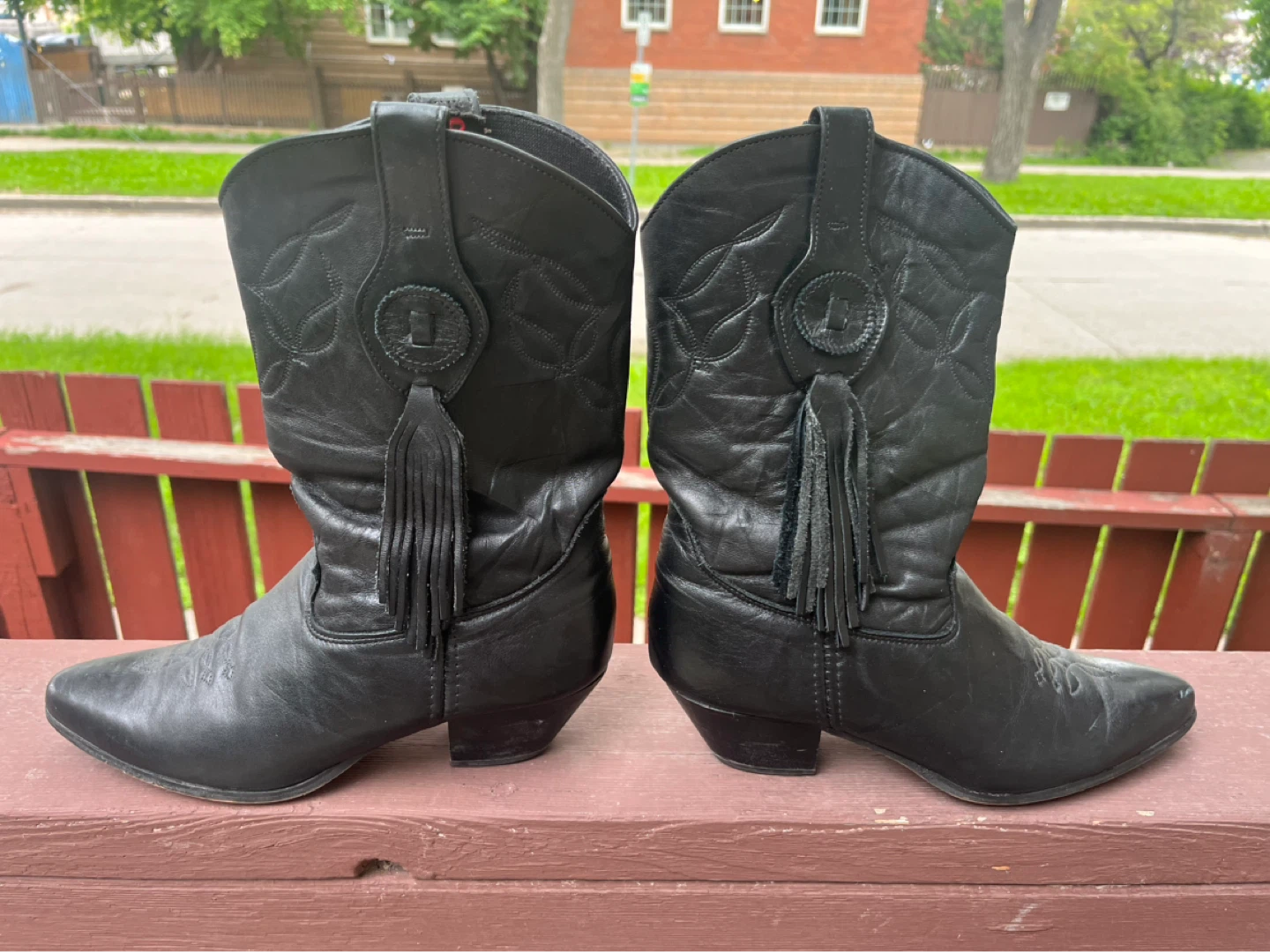 Laredo Black Leather Cowboy Boots with Fringe