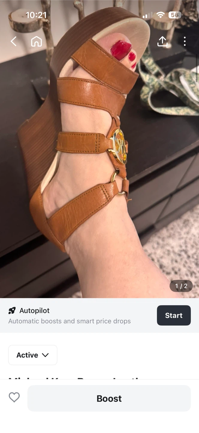 Michael Kors Brown Leather Wedge Sandals
