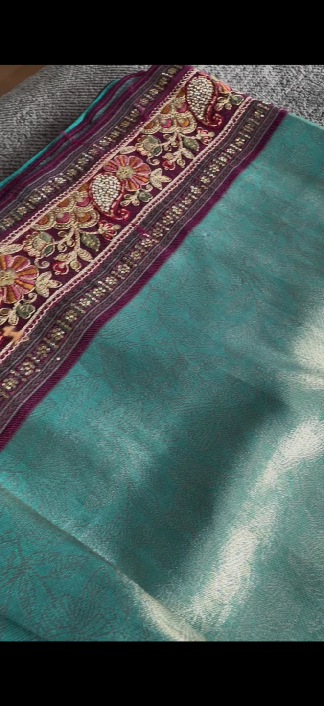 Embroidered Teal and Burgundy Saree