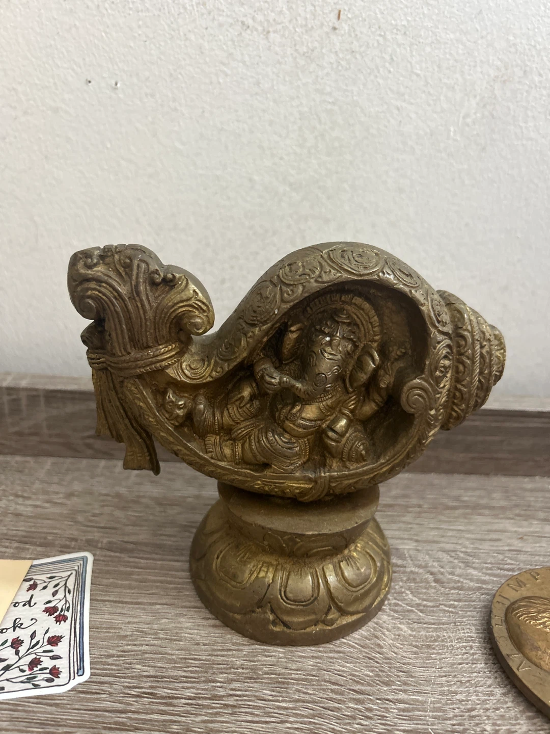 Brass Ganesha Conch Figurine