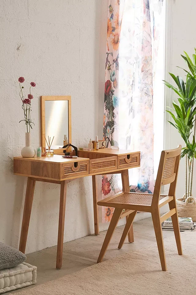 Urban Outfitters Rattan Vanity Desk with Drawers