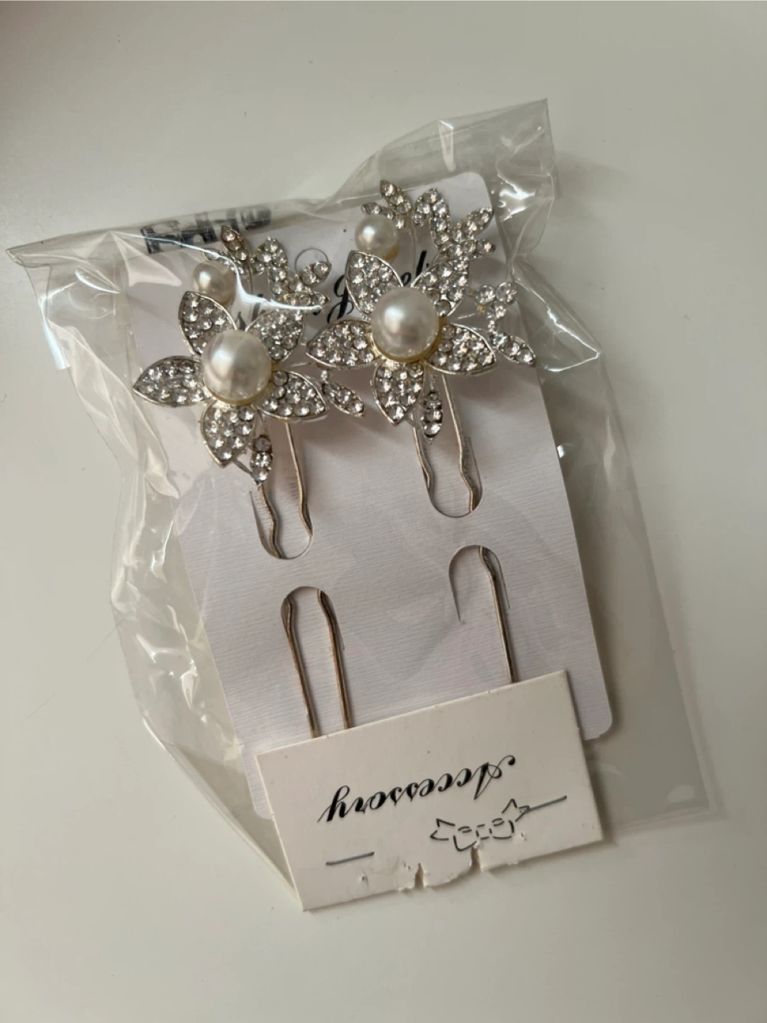 Rhinestone Pearl Flower Hair Pins - Set of 2