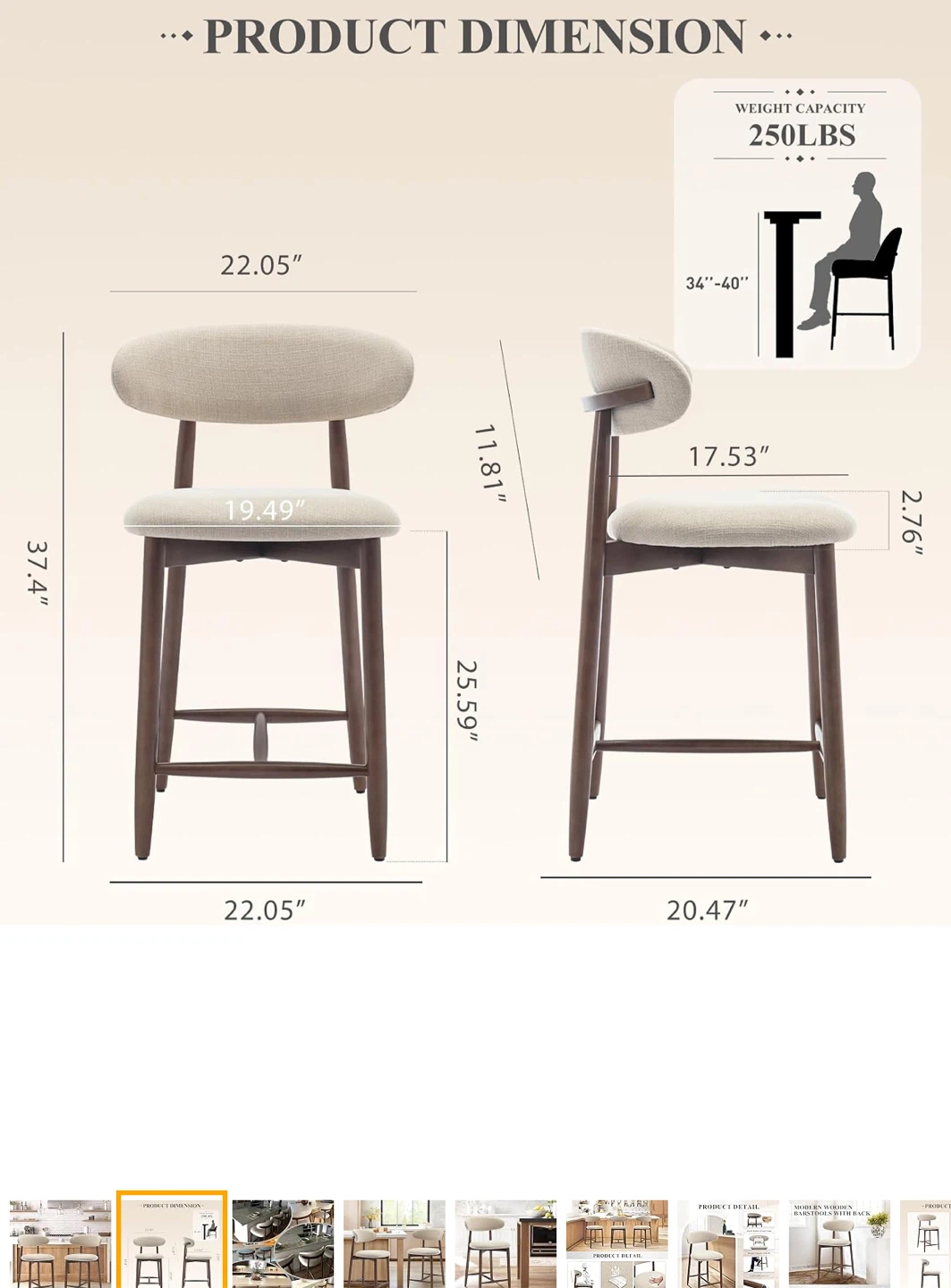 Bar/ Counter Wood Stool - Set of 2