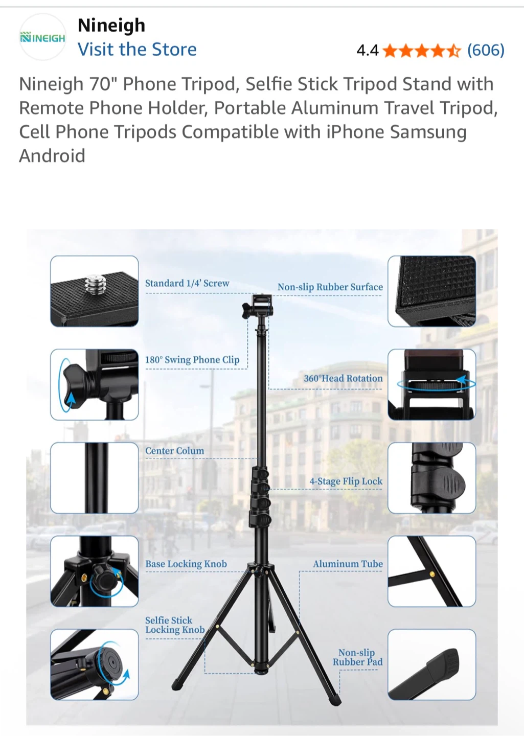 Nineigh 70" Phone Tripod, Selfie Stick - photo 4