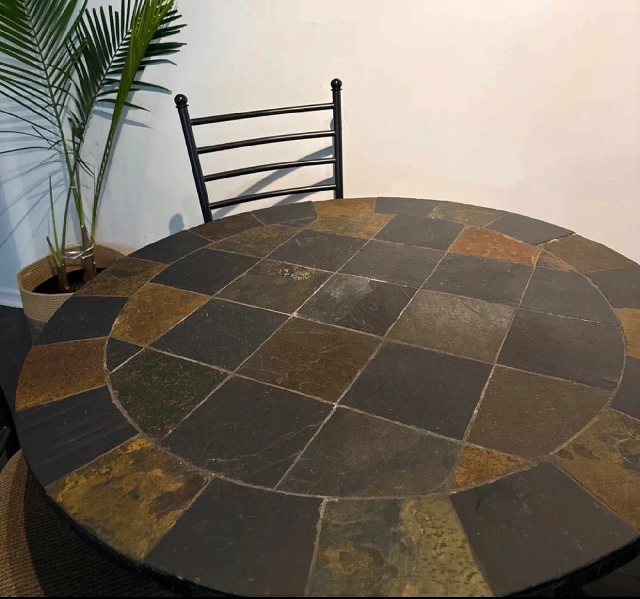 Round Slate Tile Dining Table with 4 Chairs - photo 2