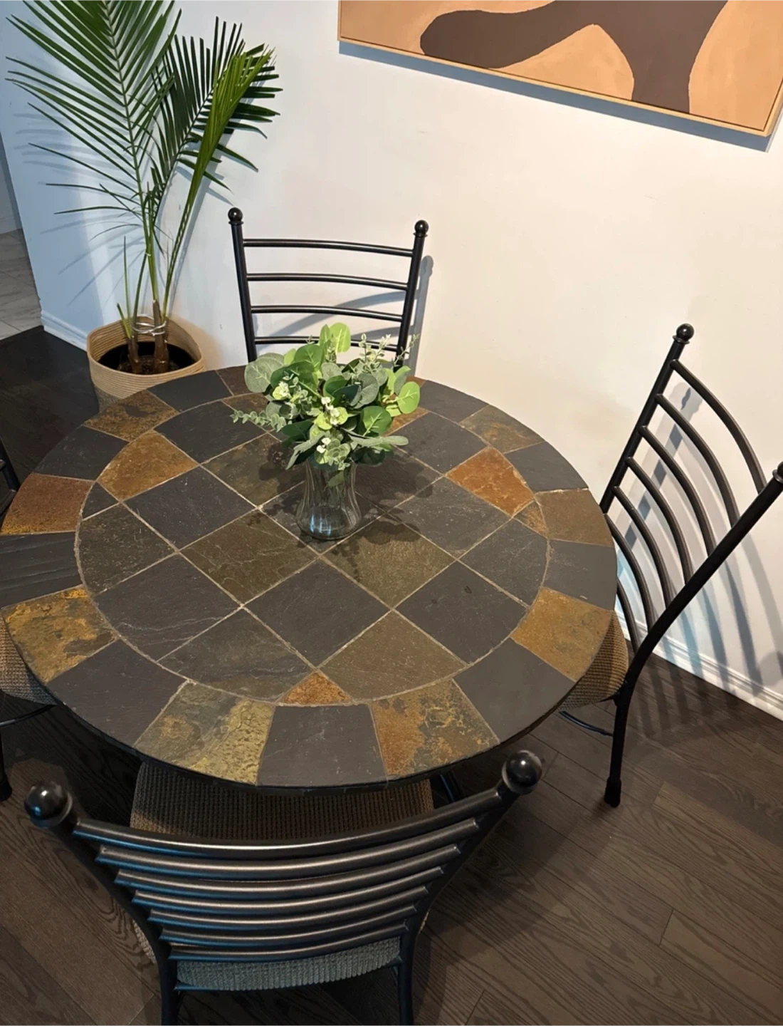 Round Slate Tile Dining Table with 4 Chairs - photo 3