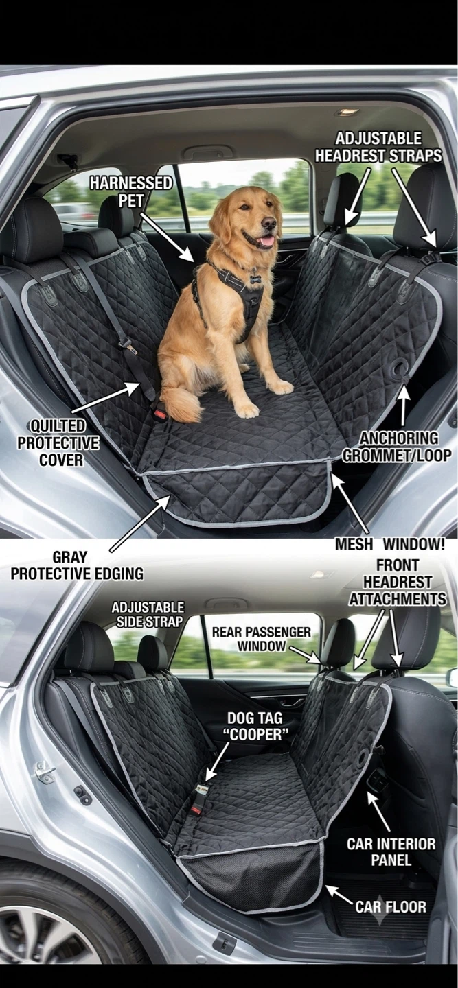 42" x 58" Quilted Dog Car Seat Cover Hammock
