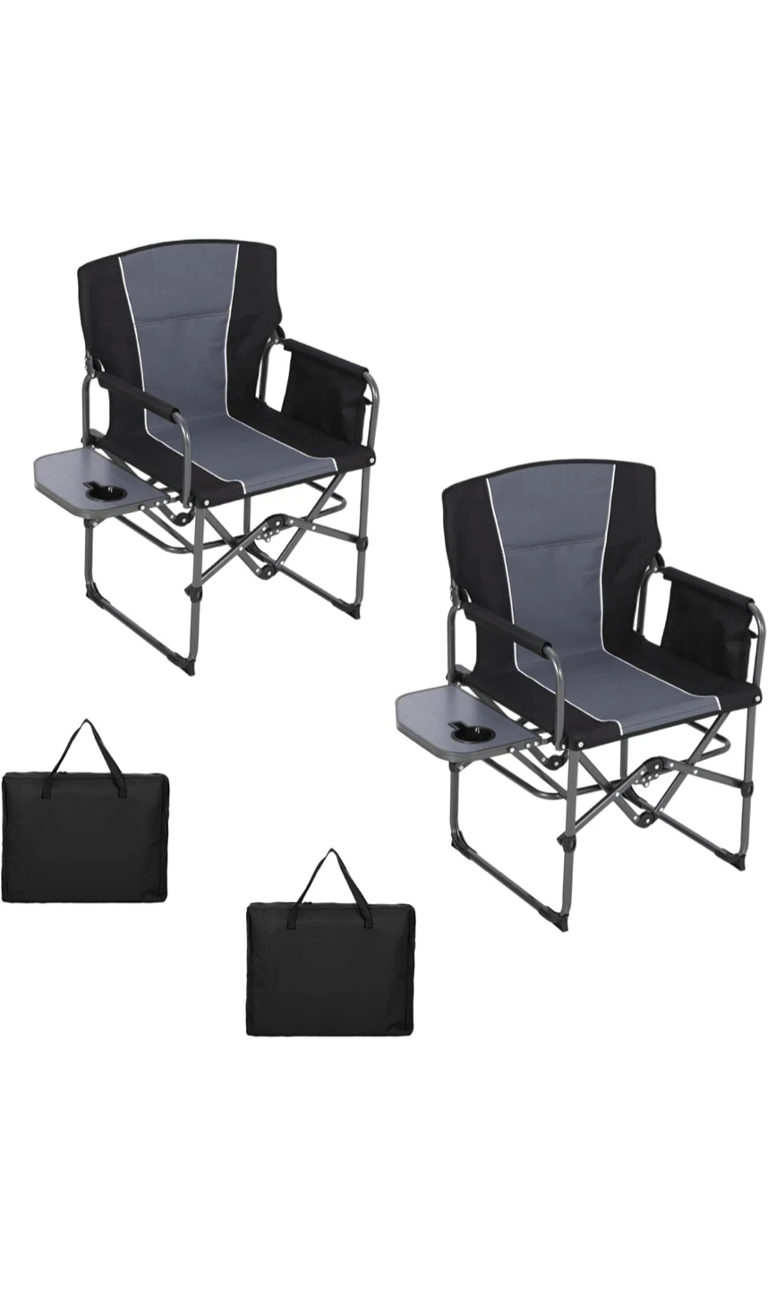 Folding Camp Chair with Side Table and Cup Holder