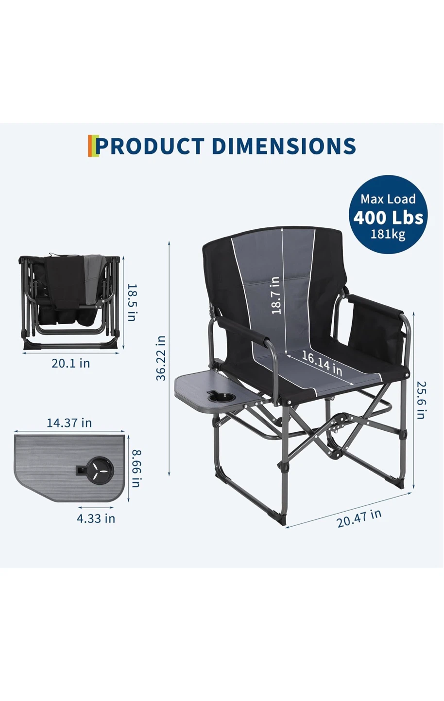 Folding Camp Chair with Side Table and Cup Holder - photo 3