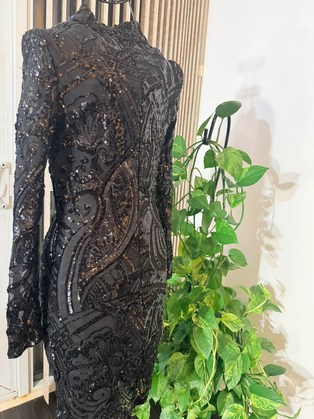 Black Sequin Mock Neck Long Sleeve Dress - photo 3